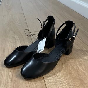 H&M Black Ankle-Strap Block Heel Pumps